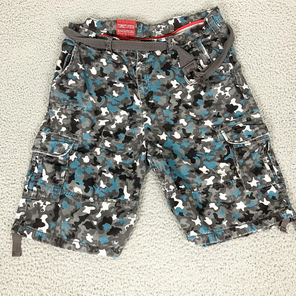 Jordan Craig Cargo Shorts Mens 42 Gray Camo Belted Army Baggy Skater Y2k
